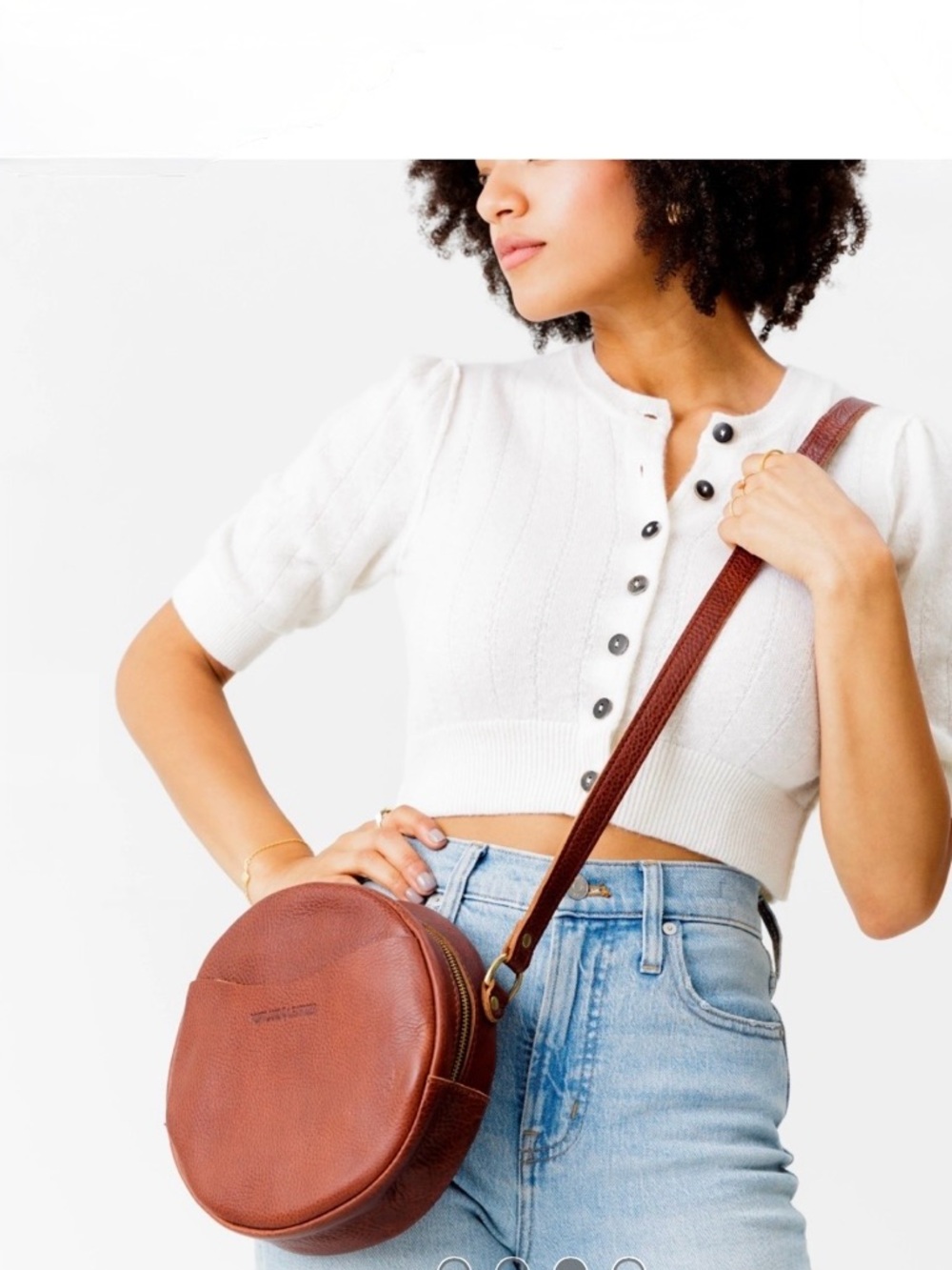 Portland Leather Large Circle Crossbody Bag, Nutmeg, Adjustable Strap - Picture 2 of 14